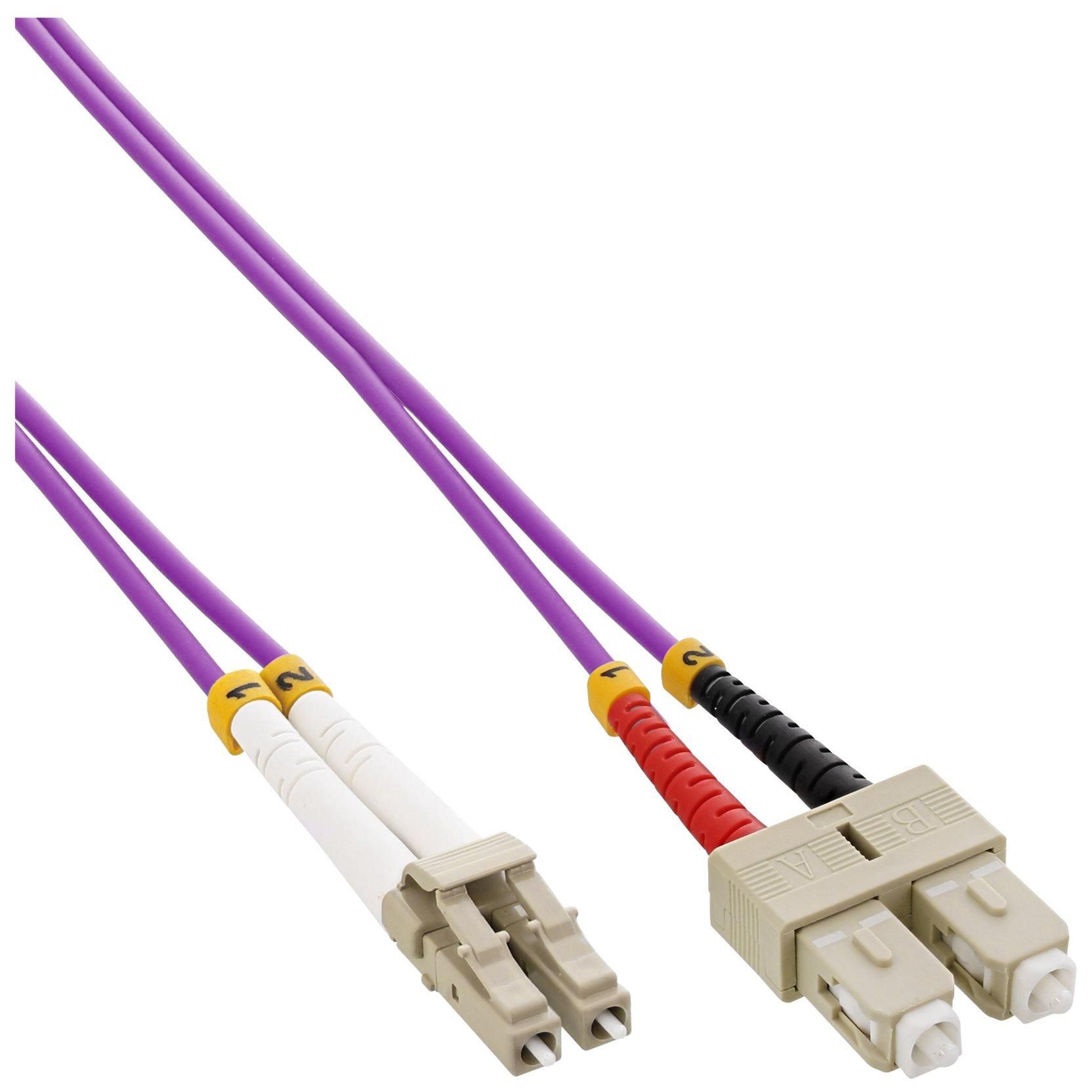 INTOS ELECTRONIC InLine Multi-Mode Fiber Optic Cable, 7.5m, OM4, 50/125 Micron, Duplex, Halogen Free, Violet