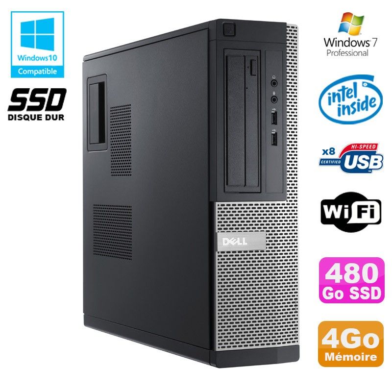 Dell Optiplex 390 DT G630 Desktop PC - 2.7GHz, 4GB RAM, 480GB SSD, DVD Burner, WiFi, HDMI, Windows 7 Pro