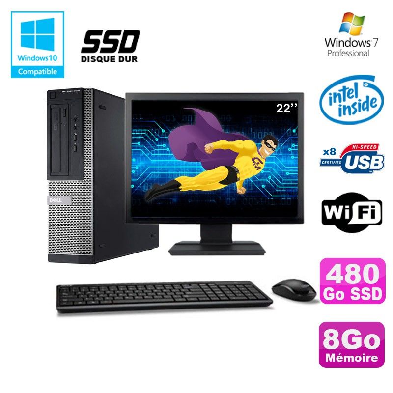 Dell Optiplex 390 DT G630 PC - 8GB RAM, 480GB SSD, 22" Screen, Keyboard & Mouse