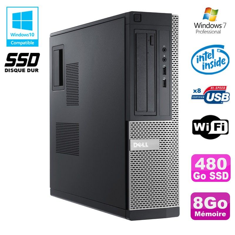 Dell Optiplex 390 DT G2020 Desktop PC - 8GB RAM, 480GB SSD, DVD Drive, WiFi, HDMI, Windows 7