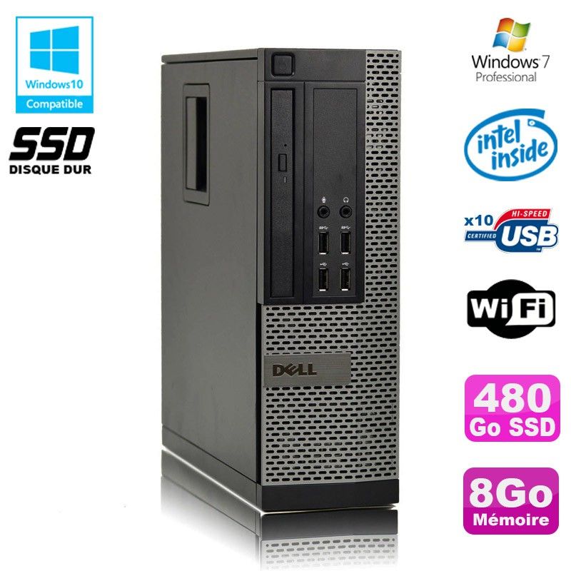 Ordinateur Dell Optiplex 790 SFF - Processeur Intel G840, 8 Go de RAM, 480 Go SSD, Wi-Fi, Windows 7 Pro