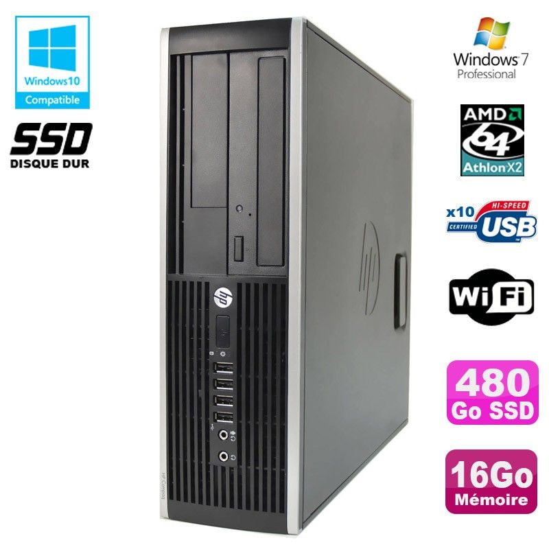 HP Compaq 6005 Pro SFF Desktop - AMD 3GHz, 16GB DDR3, 480GB SSD, WiFi, Windows 7 Pro
