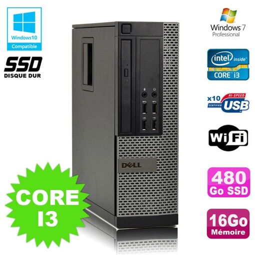 Ordinateur de bureau Dell Optiplex 790 SFF - Processeur Intel Core i3-2120 3,3 GHz, 16 Go de RAM DDR3, 480 Go SSD, Wi-Fi, Windows 7 Professionnel
