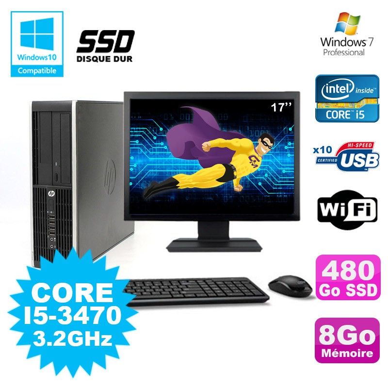 Ordinateur de bureau HP Compaq Elite 8300 SFF - Processeur Intel Core i5-3470, 8 Go de RAM, 480 Go SSD, Windows 7 Professionnel