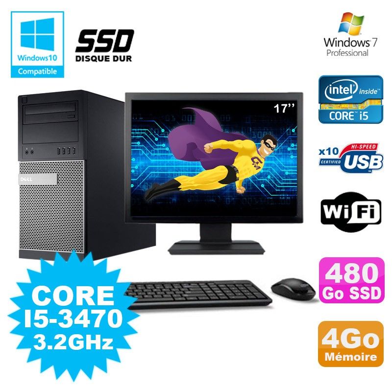 Dell Optiplex 7010 Desktop PC - Intel Core i5-3470, 4GB RAM, 480GB SSD, Windows 7