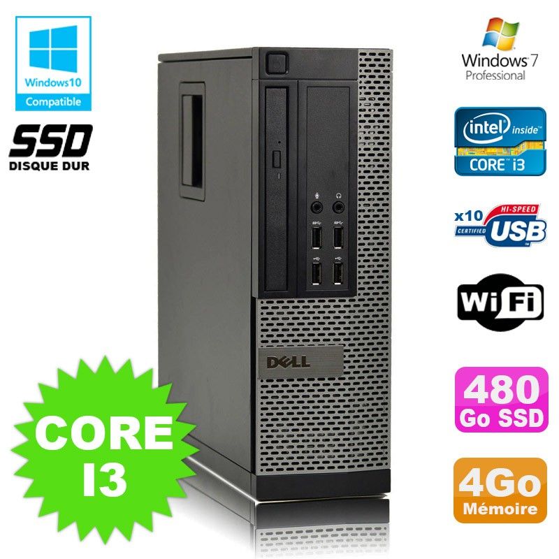 Dell Optiplex 7010 SFF Desktop PC - Core i3, 4GB RAM, 480GB SSD, DVD Drive, WiFi, Windows 7 Pro