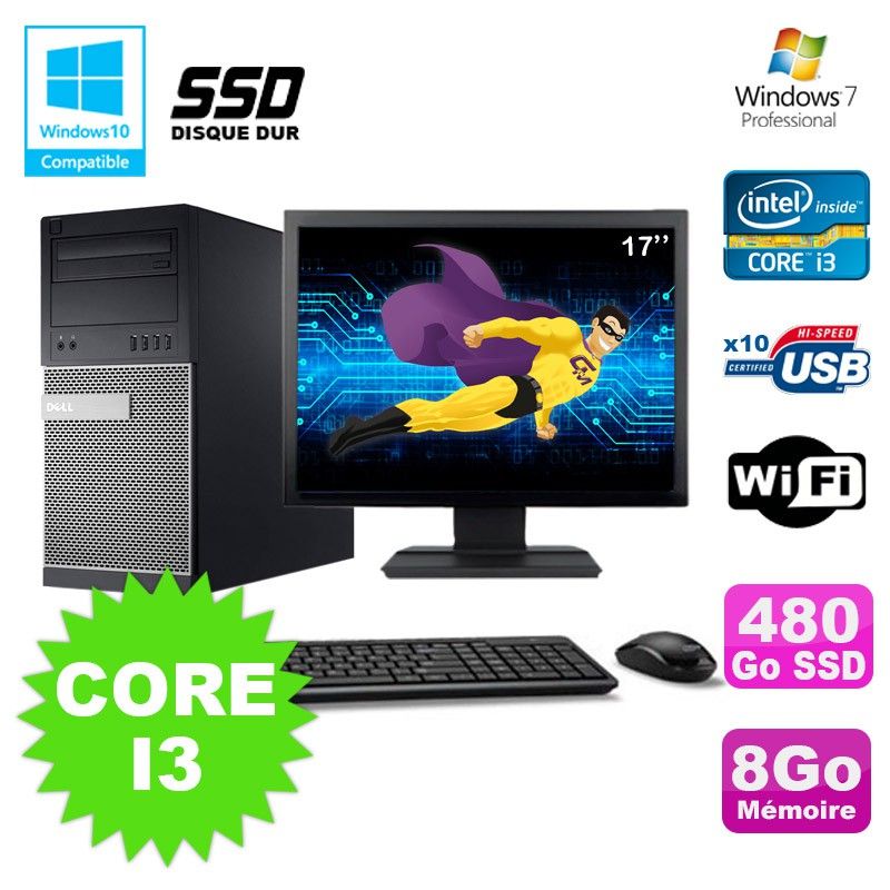 Dell Optiplex 790 Tower PC - Core i3, 8GB RAM, 480GB SSD, Windows 7