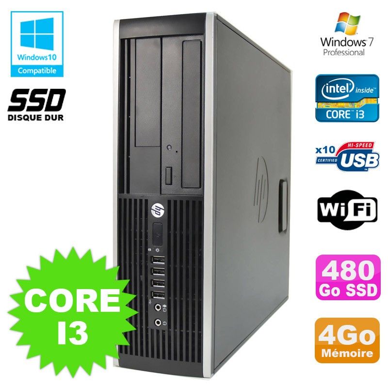 HP Compaq 6200 Pro SFF Desktop - Core i3, 4GB RAM, 480GB SSD, DVD, WiFi, Windows 7 Pro