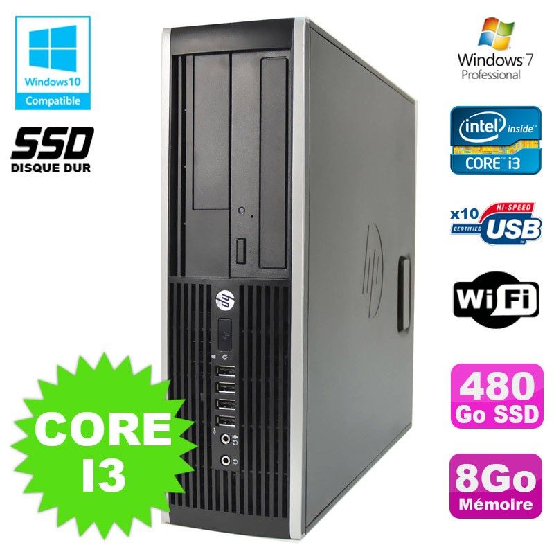 HP Compaq 6200 Pro SFF Desktop - Core i3, 8GB RAM, 480GB SSD, DVD, WiFi, Windows 7 Pro