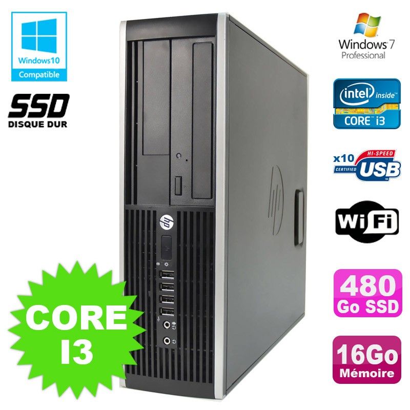 Ordinateur de bureau HP Compaq 6200 Pro SFF - Processeur Intel Core i3, 16 Go de RAM, 480 Go SSD, DVD, Wi-Fi, Windows 7 Professionnel