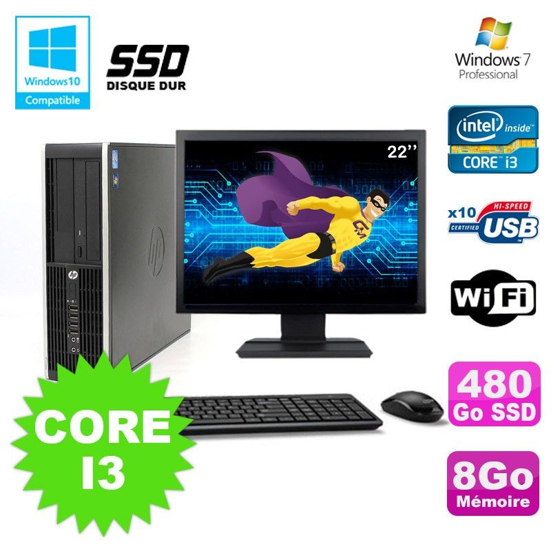 Ordinateur de bureau HP Compaq 6200 Pro SFF - i3, 8 Go de RAM, 480 Go SSD, lecteur DVD, Wi-Fi, Windows 7 Professionnel