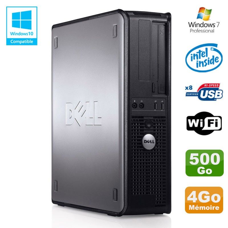 Dell Optiplex 780 DT de sobremesa - Procesador Intel E7500, 4GB de RAM, 500GB HDD, WiFi, Windows 7 Profesional