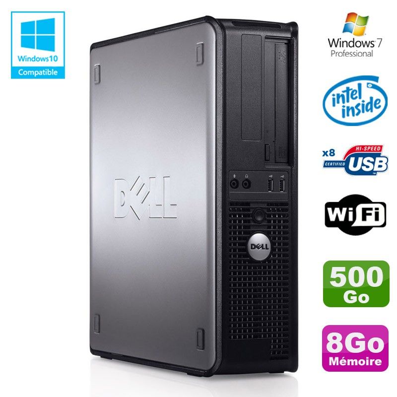 PC de escritorio Dell Optiplex 780 DT - Procesador Intel E7500, 8GB de RAM, 500GB HDD, WiFi, Windows 7 Pro