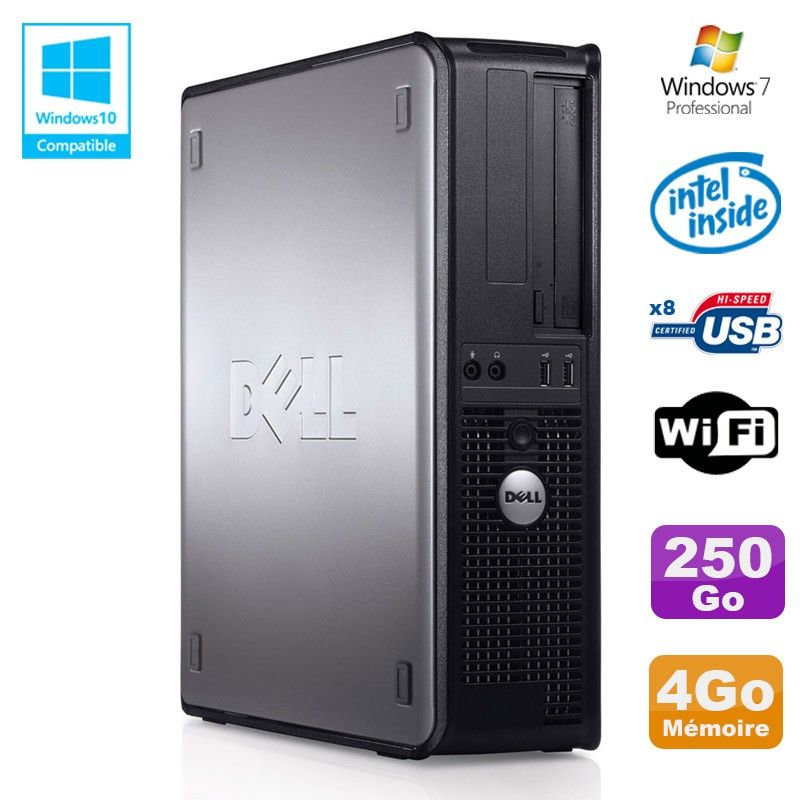 Dell Optiplex 780 DT Desktop Computer - Intel E8400, 4GB RAM, 250GB HDD, WiFi, Windows 7 Pro