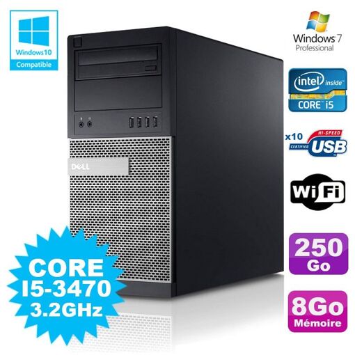 PC de escritorio Dell Optiplex 790 - Procesador Intel Core i5-3470, 8GB de RAM, 250GB HDD, DVD, WiFi, Windows 7