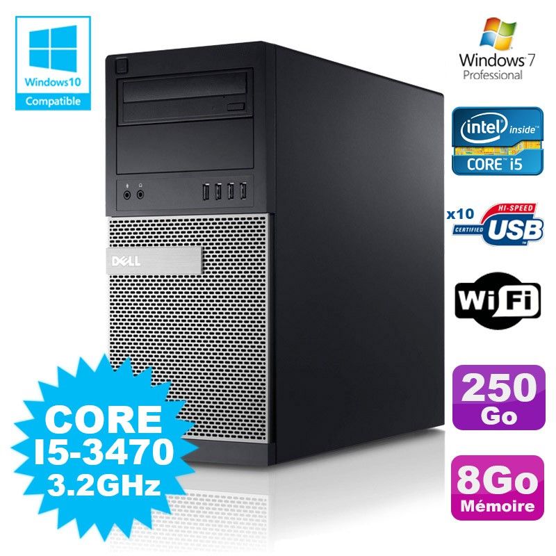 Dell Optiplex 790 Desktop PC - Intel Core i5-3470, 8GB RAM, 250GB HDD, DVD, WiFi, Windows 7