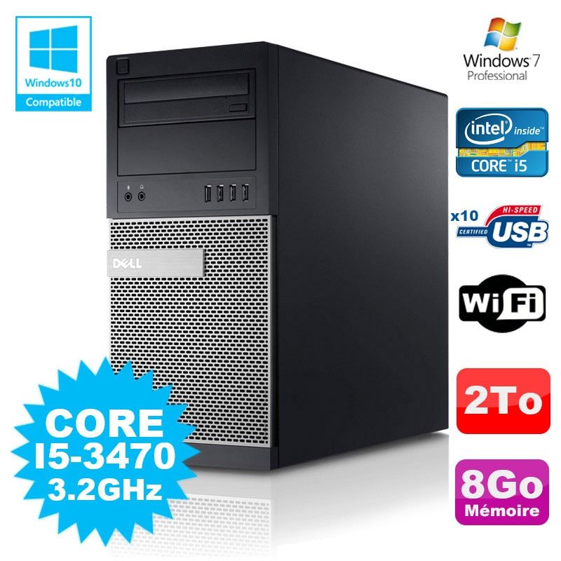 Dell Optiplex 790 Tower PC - Intel i5-3470, 8GB RAM, 2TB HDD, DVD, WiFi, Windows 7