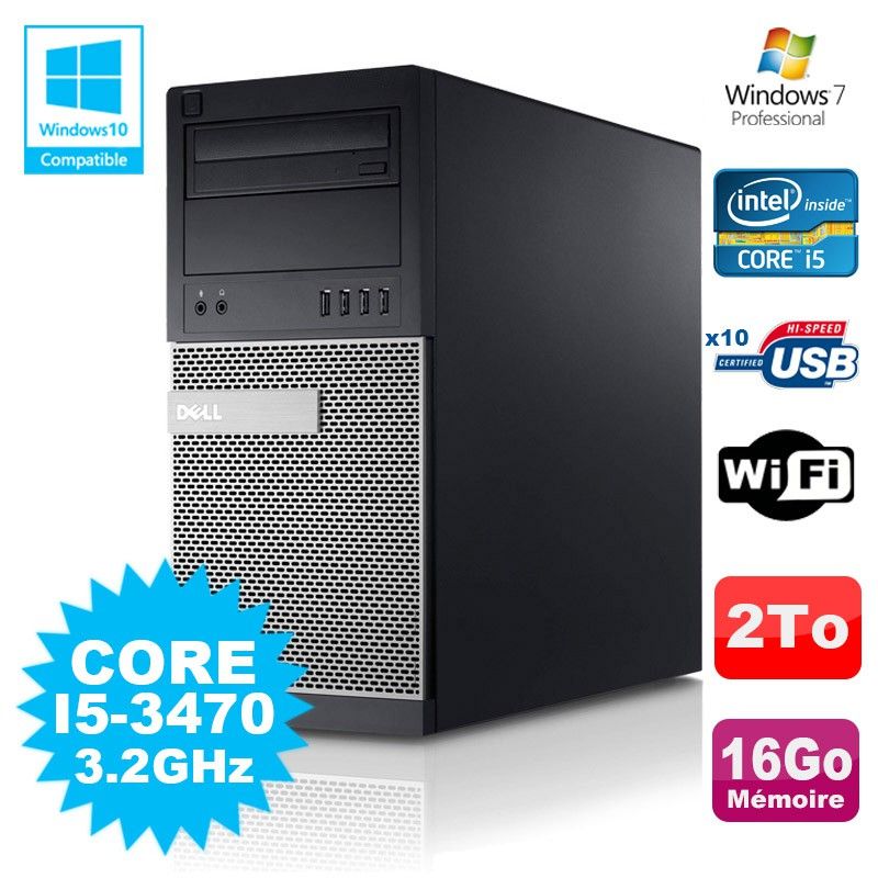 Dell Optiplex 790 Desktop PC - Intel i5-3470, 16GB RAM, 2TB HDD, DVD Drive, WiFi, Windows 7