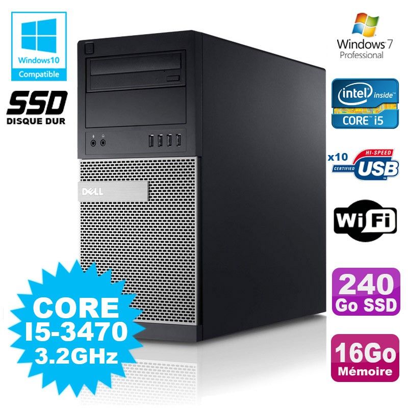 PC de escritorio Dell Optiplex 790 - Procesador Intel Core i5-3470, 3,2 GHz, 16 GB RAM, 240 GB SSD, DVD, WiFi, Windows 7