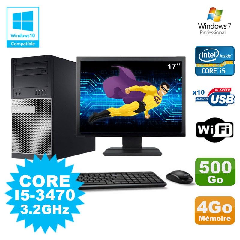 Dell Optiplex 790 Desktop PC - Intel Core i5-3470, 4GB RAM, 500GB HDD, DVD Drive, WiFi, Windows 7 + 17" Screen