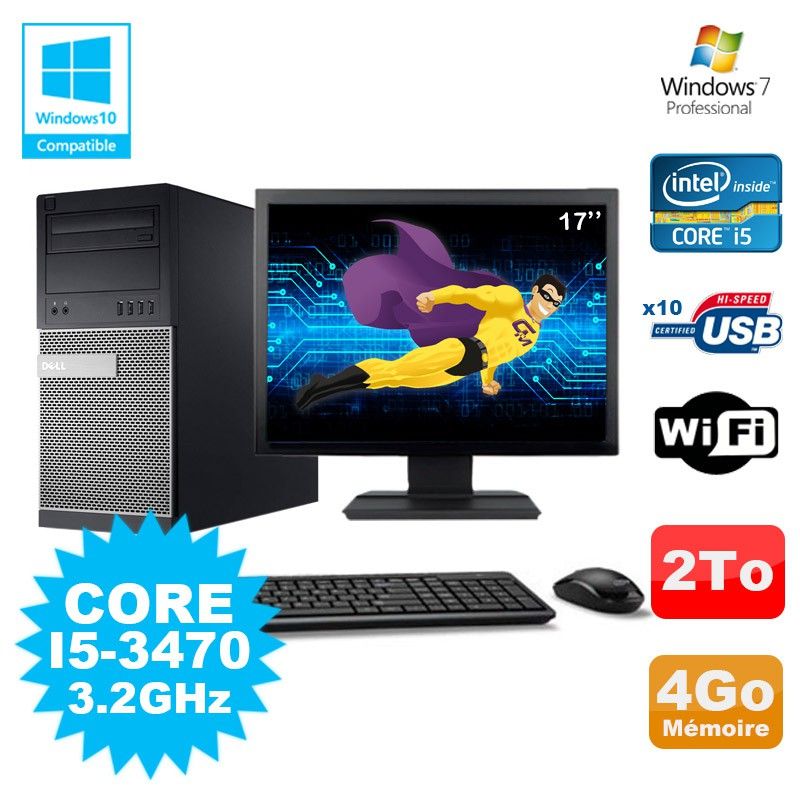 Dell Optiplex 790 Desktop PC - Intel i5-3470, 4GB RAM, 2TB HDD, DVD, WiFi, Windows 7 + 17" Screen