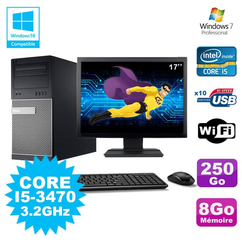 Dell Optiplex 790 Desktop PC - Intel Core i5, 8GB RAM, 250GB HDD, DVD Drive, WiFi, Windows 7