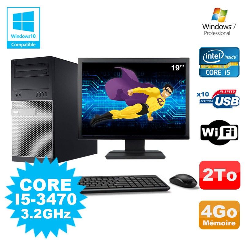 Dell Optiplex 790 Desktop PC - Intel i5-3470, 4GB RAM, 2TB HDD, DVD Drive, WiFi, Windows 7 + 19" Screen