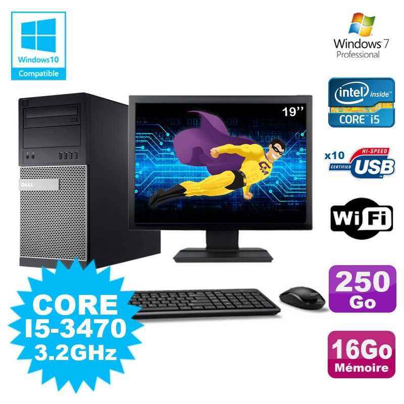 Dell Optiplex 790 Desktop PC - Intel Core i5-3470, 16GB RAM, 250GB HDD, DVD Drive, WiFi, Windows 7
