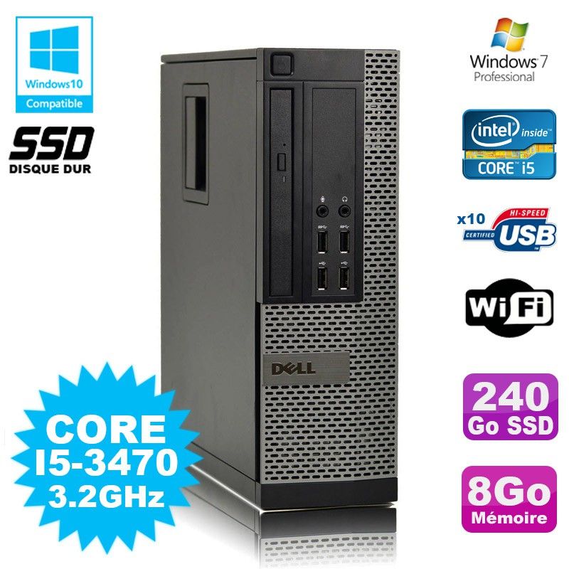 Dell Optiplex 790 SFF Computer - Core i5-3470, 8GB RAM, 240GB SSD, WiFi, Windows 7 Pro