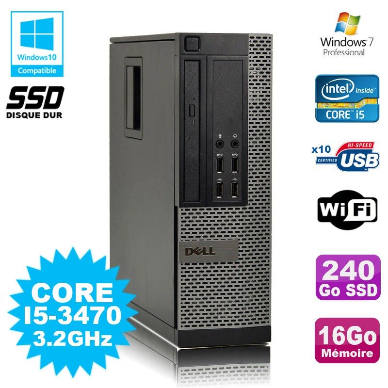 Dell Optiplex 790 SFF PC - Core i5-3470, 3.2GHz, 16GB RAM, 240GB SSD, WiFi, Windows 7 Pro