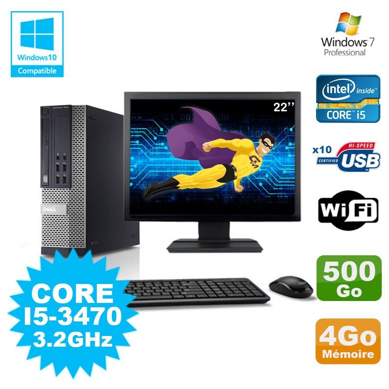 Ordinateur de bureau Dell Optiplex 790 SFF - Processeur Intel Core i5-3470, 4 Go de RAM, 500 Go SSD, Wi-Fi, Windows 7 Professionnel