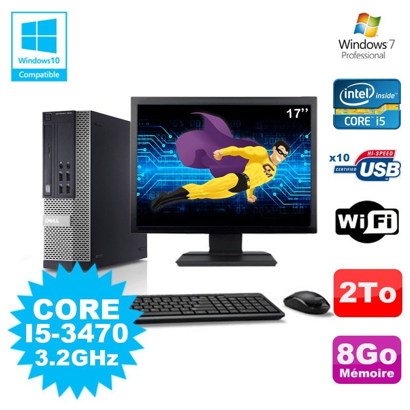 Ordinateur de bureau Dell Optiplex 790 SFF - Processeur Intel Core i5-3470, 8 Go de RAM, 2 To HDD, WiFi, Windows 7 + Écran 17"
