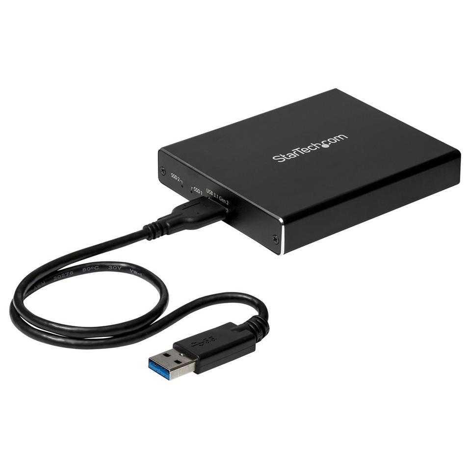 Encapsulador StarTech.com USB 3.1 (10 Gb/s) de doble ranura para SSD M.2 SATA con RAID - Encapsulador USB 3.1 para 2 SSD - USB-A y USB-C - Aluminio - Carcasa de almacenamiento flash - 2 ranuras - USB 3.1 externo
