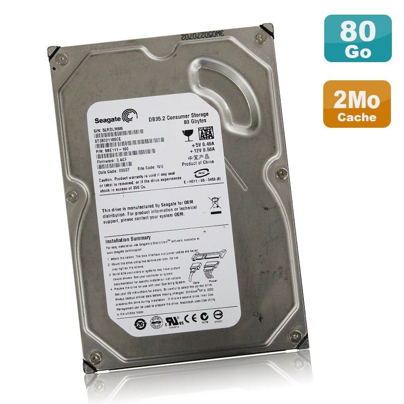Seagate Barracuda 3.5" Internal Hard Drive - 80GB, SATA, 7200 RPM, 2MB Cache