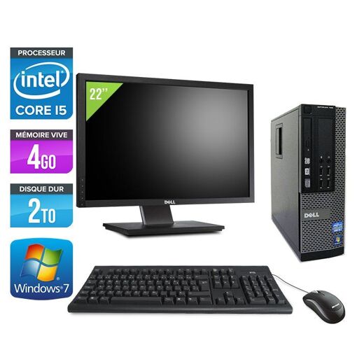 Ordinateur de bureau Dell Optiplex 790 SFF + Écran 22'' - Processeur Intel Core i5-2400 / 3.10 GHz - 4 Go RAM - Disque dur 2 To - Lecteur DVD - Ethernet Gigabit - Windows 7 Professionnel