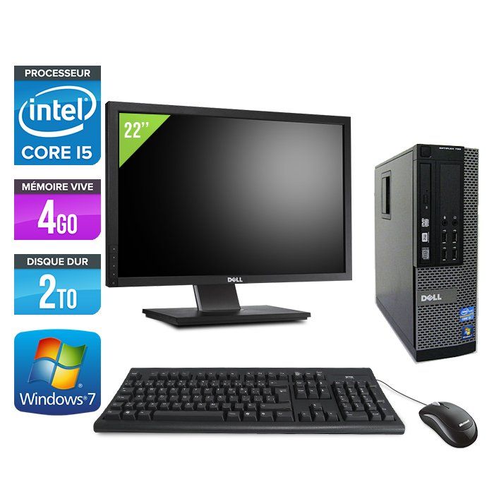 Dell Optiplex 790 SFF Desktop PC + 22'' Monitor - Intel Core i5-2400 / 3.10 GHz - 4GB RAM - 2TB HDD - DVD - Gigabit Ethernet - Windows 7 Professional