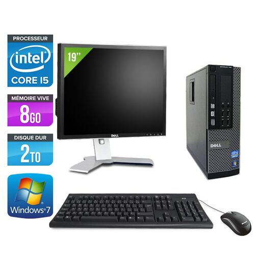 Ordinateur de bureau Dell Optiplex 790 SFF + Écran 19'' - Intel Core i5-2400 / 3,10 GHz - 8 Go RAM - 2 To HDD - DVD - Ethernet Gigabit - Windows 7 Professionnel
