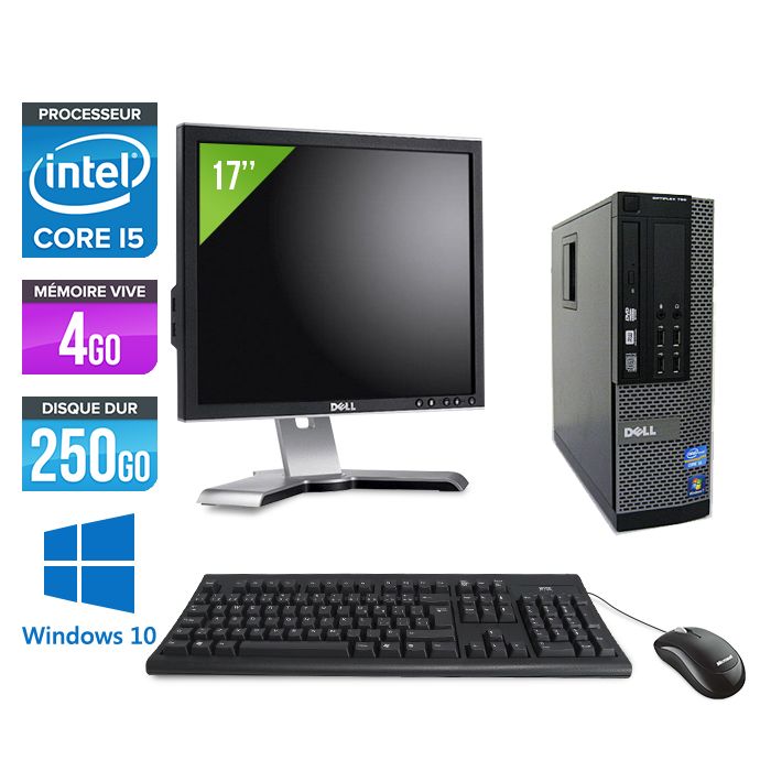 Dell Optiplex 790 SFF Desktop Computer + 17" Screen - Intel Core i5-2400 / 3.10 GHz - 4GB RAM - 250GB HDD - DVD - Gigabit Ethernet - Windows 10 Professional