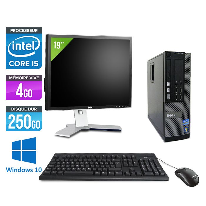 Dell Optiplex 790 SFF Desktop + 19" Monitor - Intel Core i5-2400 / 3.10 GHz - 4GB RAM - 250GB HDD - DVD - Gigabit Ethernet - Windows 10 Pro