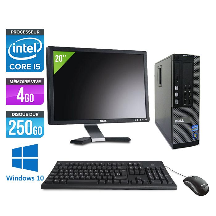 Dell Optiplex 790 SFF Desktop Computer + 20" Monitor - Intel Core i5-2400 / 3.10 GHz - 4GB RAM - 250GB HDD - DVD - Gigabit Ethernet - Windows 10 Pro