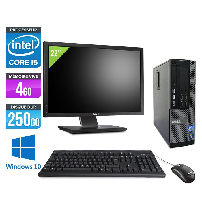 Dell Optiplex 790 SFF Desktop PC + 22' Screen - Intel Core i5-2400 / 3.10 GHz - 4GB RAM - 250GB HDD - DVD - Gigabit Ethernet - Windows 10 Pro