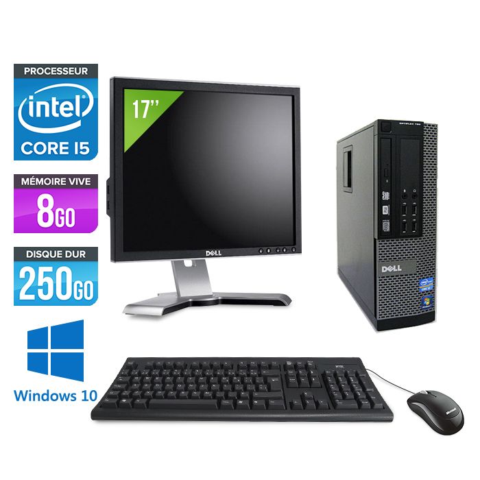 Dell Optiplex 790 SFF Desktop + 17'' Screen - Intel Core i5-2400 / 3.10 GHz - 8GB RAM - 250GB HDD - DVD - Gigabit Ethernet - Windows 10 Pro