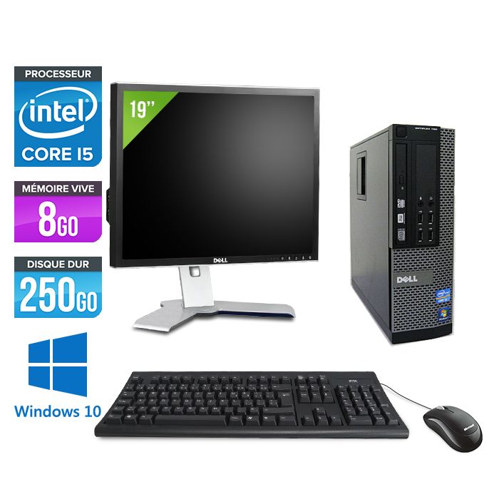 Dell Optiplex 790 SFF Desktop Computer + 19" Screen - Intel Core i5-2400 / 3.10 GHz - 8GB RAM - 250GB HDD - DVD - Gigabit Ethernet - Windows 10 Pro