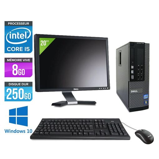 Ordinateur de bureau Dell Optiplex 790 SFF + Écran 20'' - Processeur Intel Core i5-2400 / 3.10 GHz - 8 Go RAM - Disque dur 250 Go - DVD - Ethernet Gigabit - Windows 10 Professionnel
