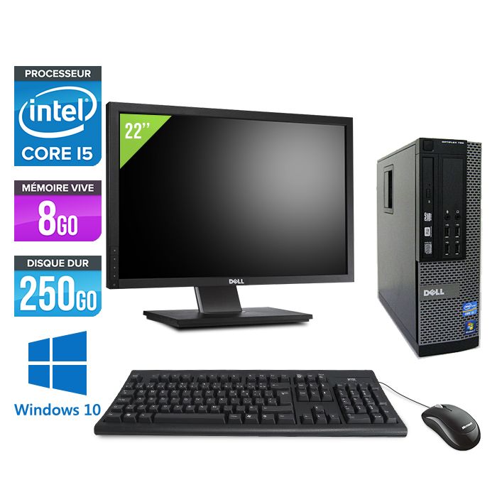 Dell Optiplex 790 SFF Desktop Computer + 22" Monitor - Intel Core i5-2400 / 3.10 GHz - 8GB RAM - 250GB HDD - DVD - Gigabit Ethernet - Windows 10 Pro