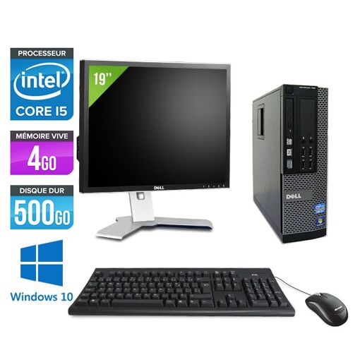 Ordinateur de bureau Dell Optiplex 790 SFF + Écran 19'' - Intel Core i5-2400 / 3.10 GHz - 4 Go RAM - 500 Go HDD - DVD - Ethernet Gigabit - Windows 10 Professionnel
