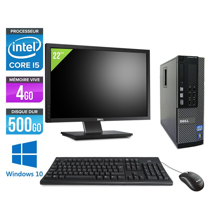 Dell Optiplex 790 SFF Desktop + 22' Screen - Intel Core i5-2400 / 3.10 GHz - 4GB RAM - 500GB HDD - DVD - Gigabit Ethernet - Windows 10 Pro