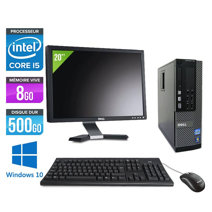 Dell Optiplex 790 SFF Desktop + 20" Screen - Intel Core i5-2400 / 3.10 GHz - 8GB RAM - 500GB HDD - DVD - Gigabit Ethernet - Windows 10 Pro