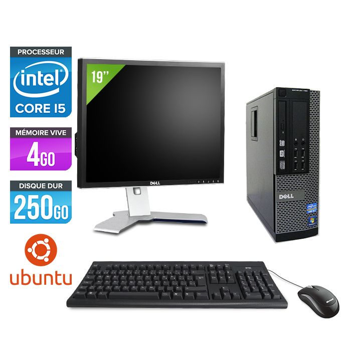 Dell Optiplex 790 SFF Desktop Computer + 19" Monitor - Intel Core i5-2400 / 3.10 GHz - 4GB RAM - 250GB HDD - DVD - Gigabit Ethernet - Ubuntu/Linux