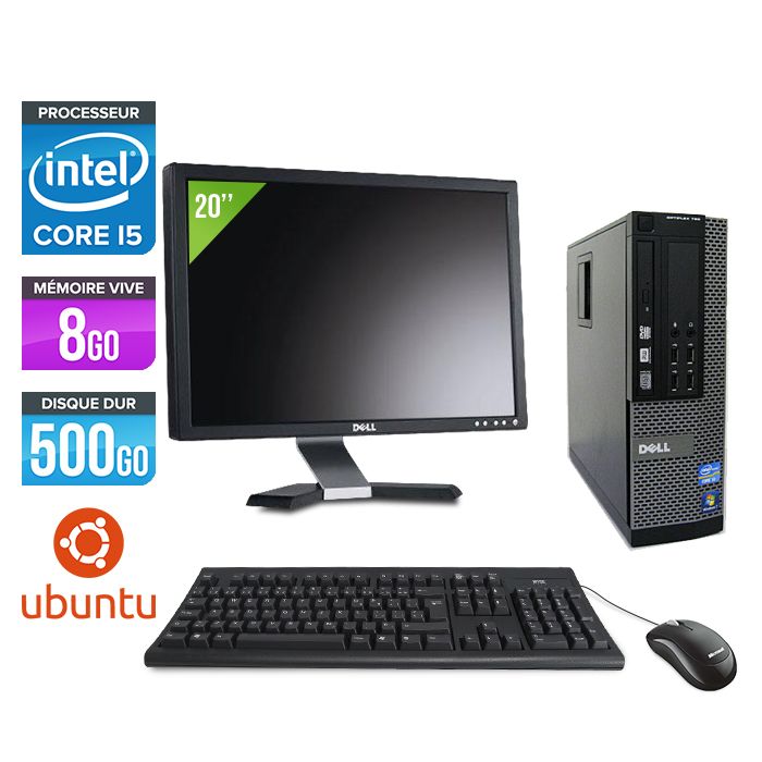Dell Optiplex 790 SFF Desktop Computer + 20" Screen - Intel Core i5-2400 / 3.10 GHz - 8GB RAM - 500GB HDD - DVD - Gigabit Ethernet - Ubuntu - Linux